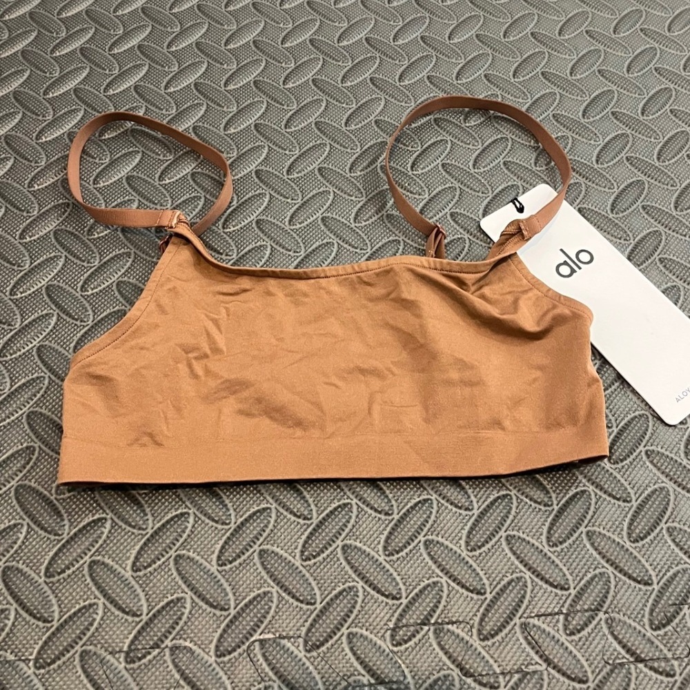 Alo Yoga Sheer Glow Bra Womens Size S Chestnut Brown W9760R Adjustable Straps